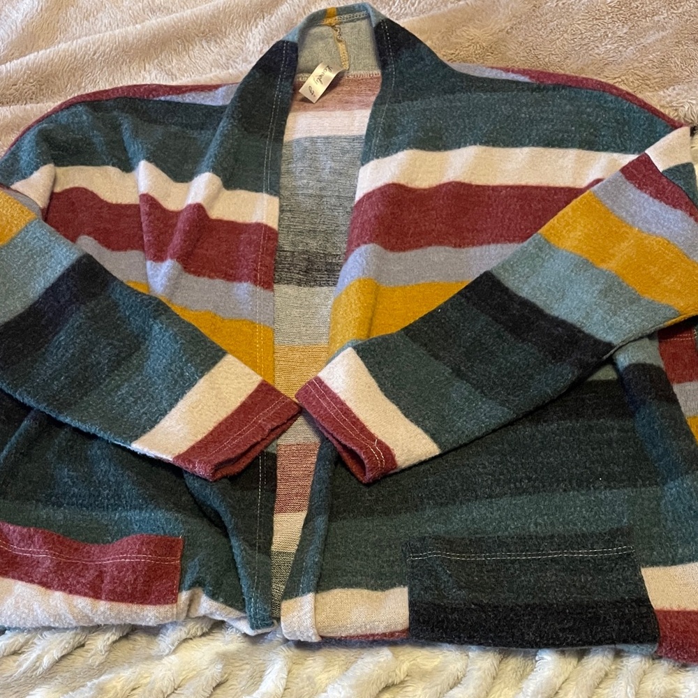 Striped Open-Front Cardigan